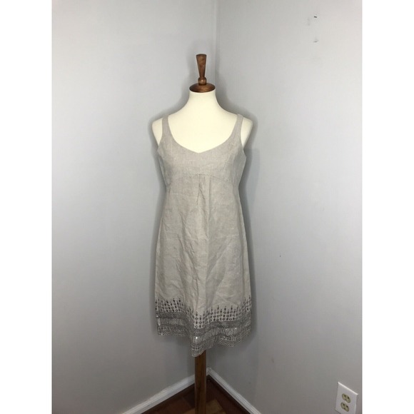 Eileen Fisher Dresses & Skirts - Eileen Fisher Linen Sleeveless Kneelength Summer‎ Dress Tan Sequin Size 4